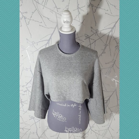 BCBG Maxazria Heathered Gray Kerey Kimono Sleeve Crop Top - Picture 2 of 5